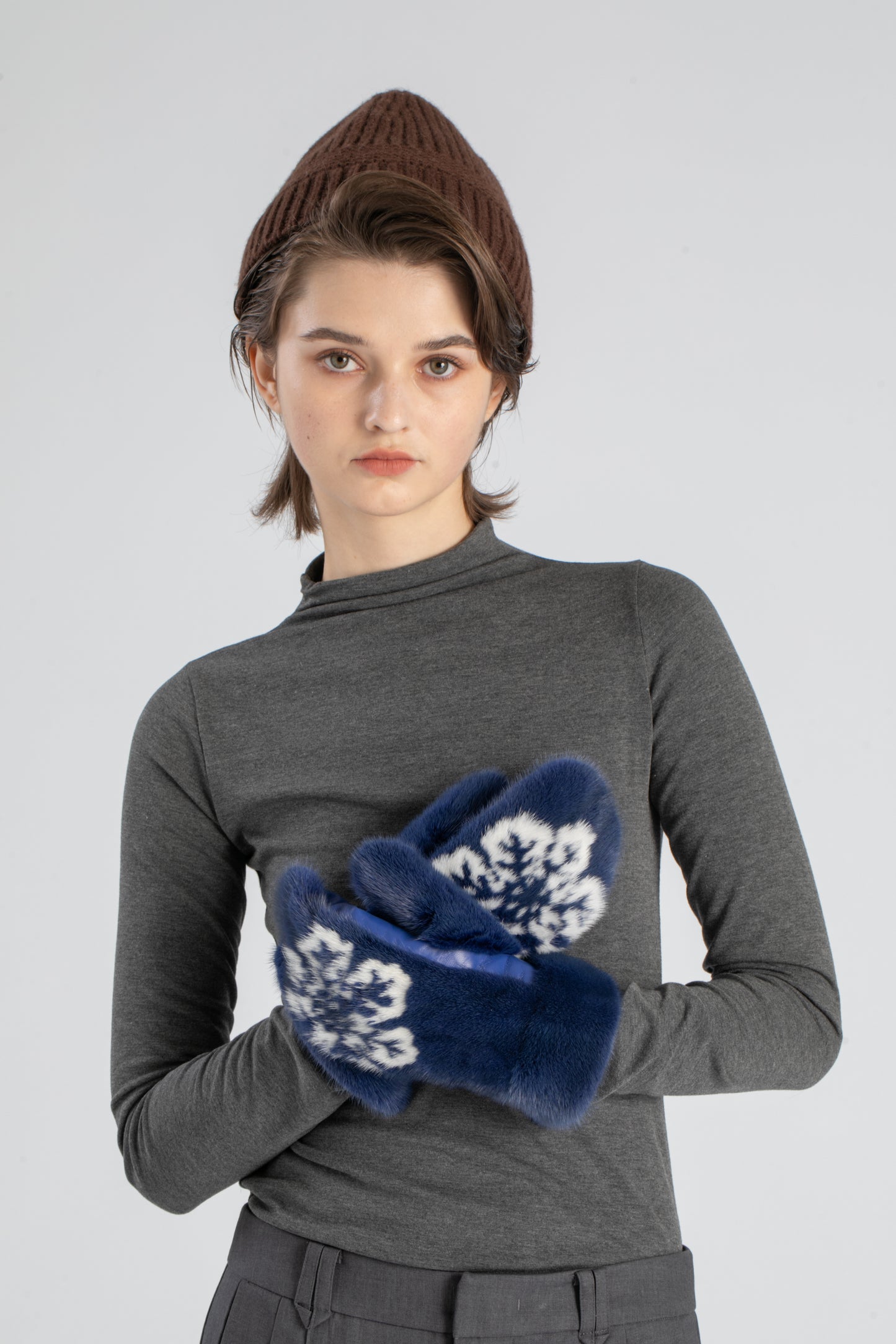 【Markcorp】 Autumn and Winter gloves printed warm fur gloves Mink sheepskin leisure gloves