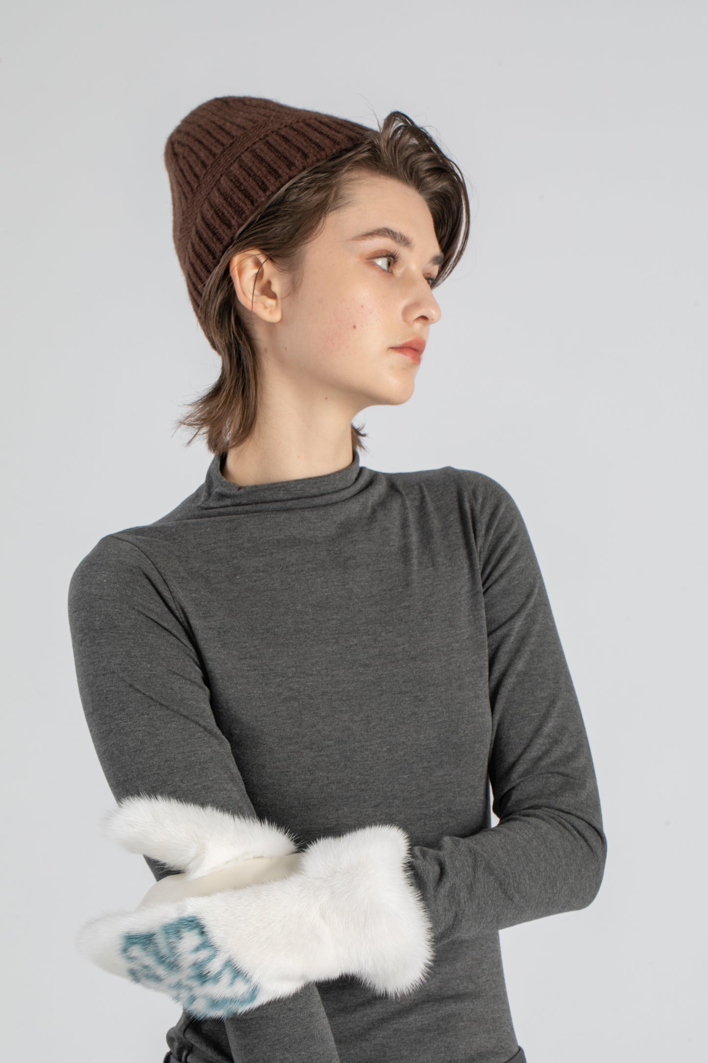【Markcorp】 Autumn and Winter gloves printed warm fur gloves Mink sheepskin leisure gloves
