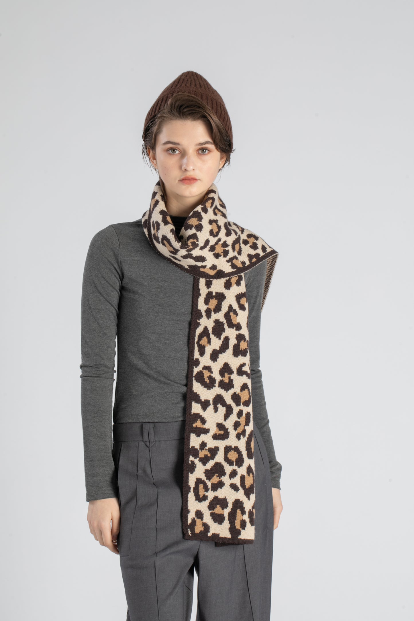 Markcorp Fashion knit scarf Ladies leopard print pure wool casual all-match scarf