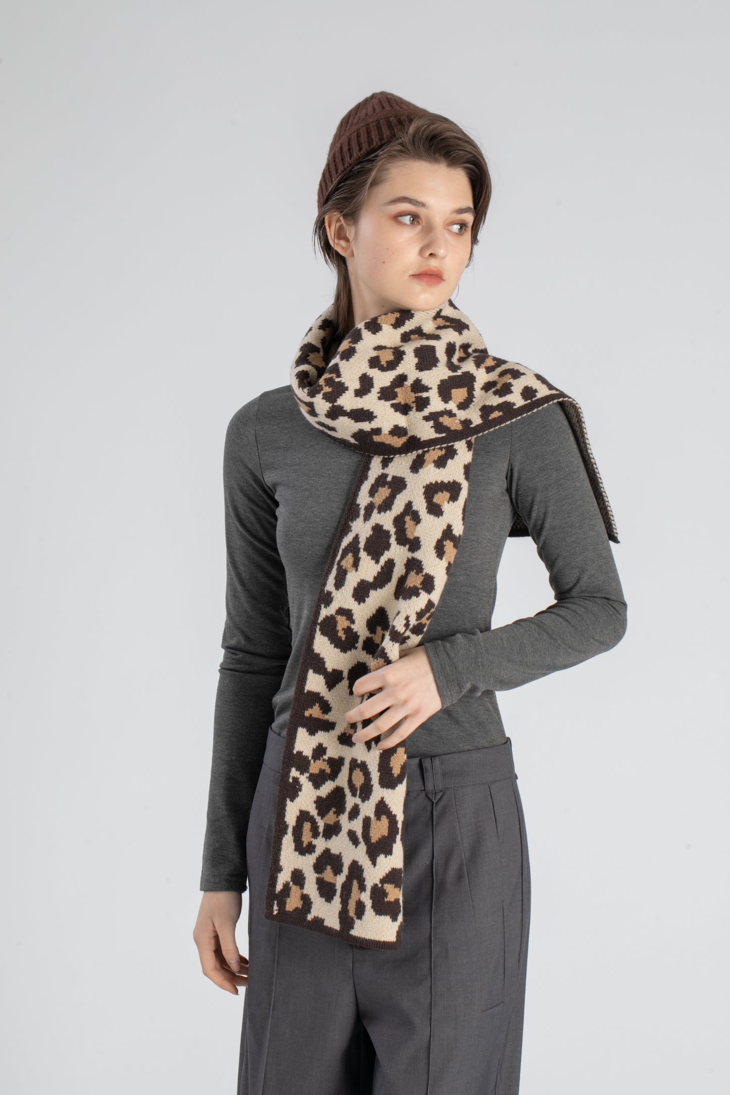 Markcorp Fashion knit scarf Ladies leopard print pure wool casual all-match scarf