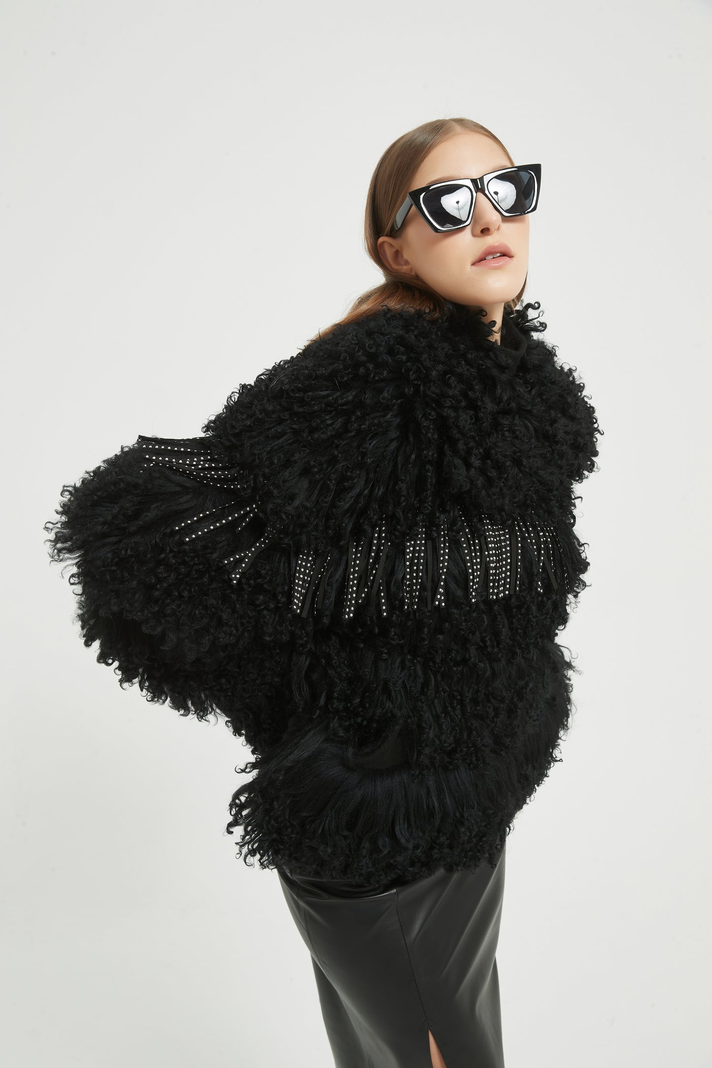 Markcorp fur coat made of Tegrado wool paired with sheepskin, women's standing collar fur