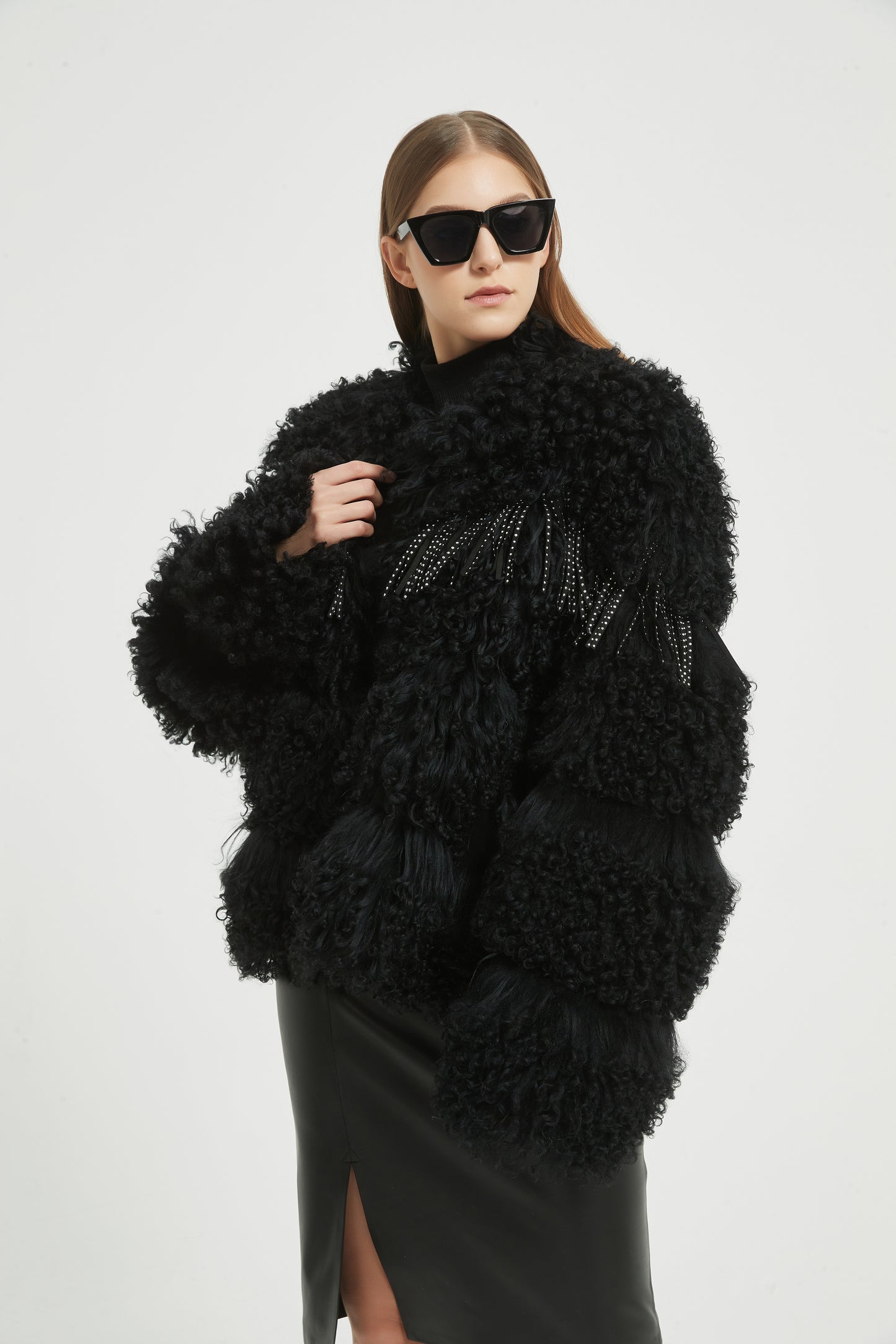 Markcorp fur coat made of Tegrado wool paired with sheepskin, women's standing collar fur
