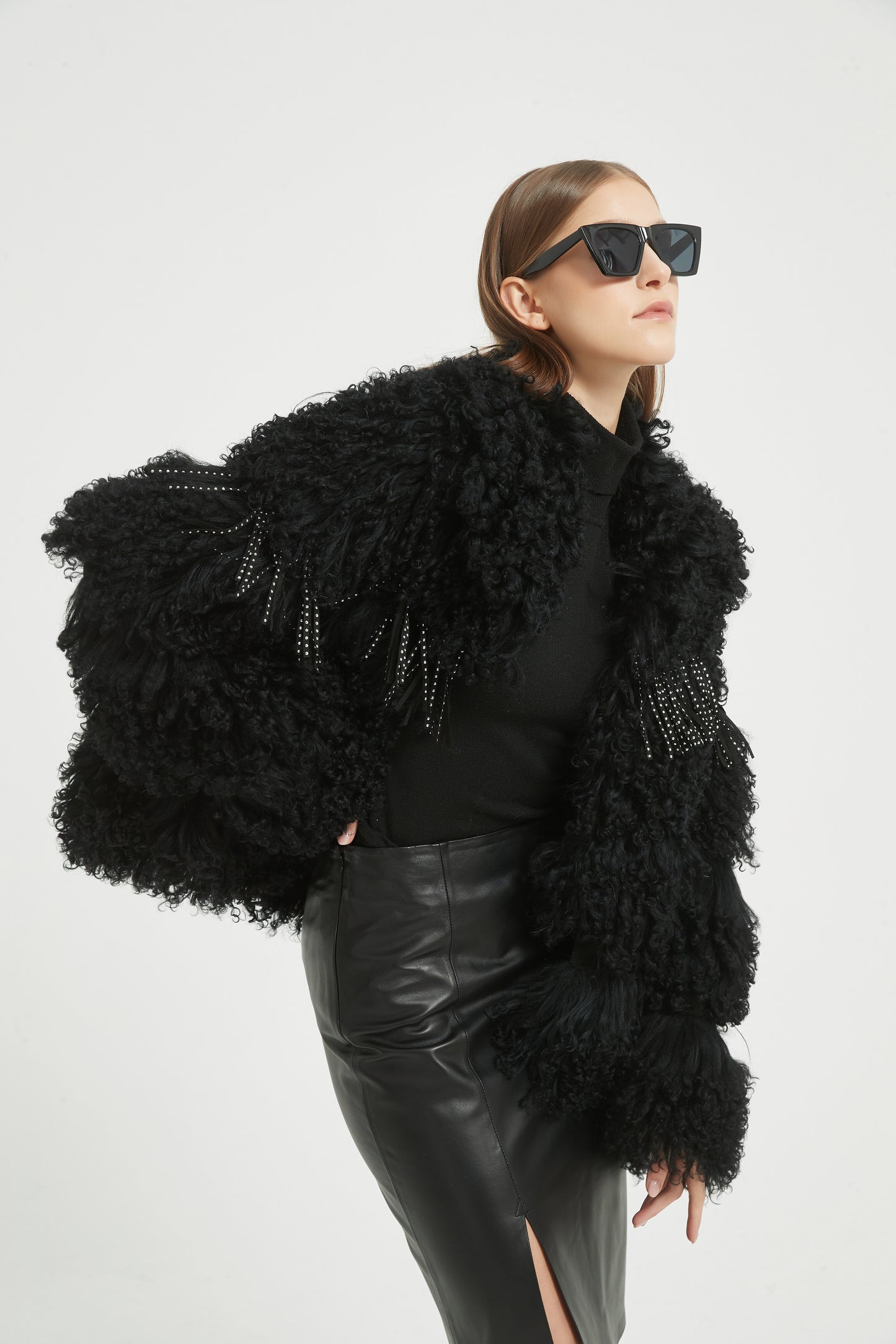 Markcorp fur coat made of Tegrado wool paired with sheepskin, women's standing collar fur