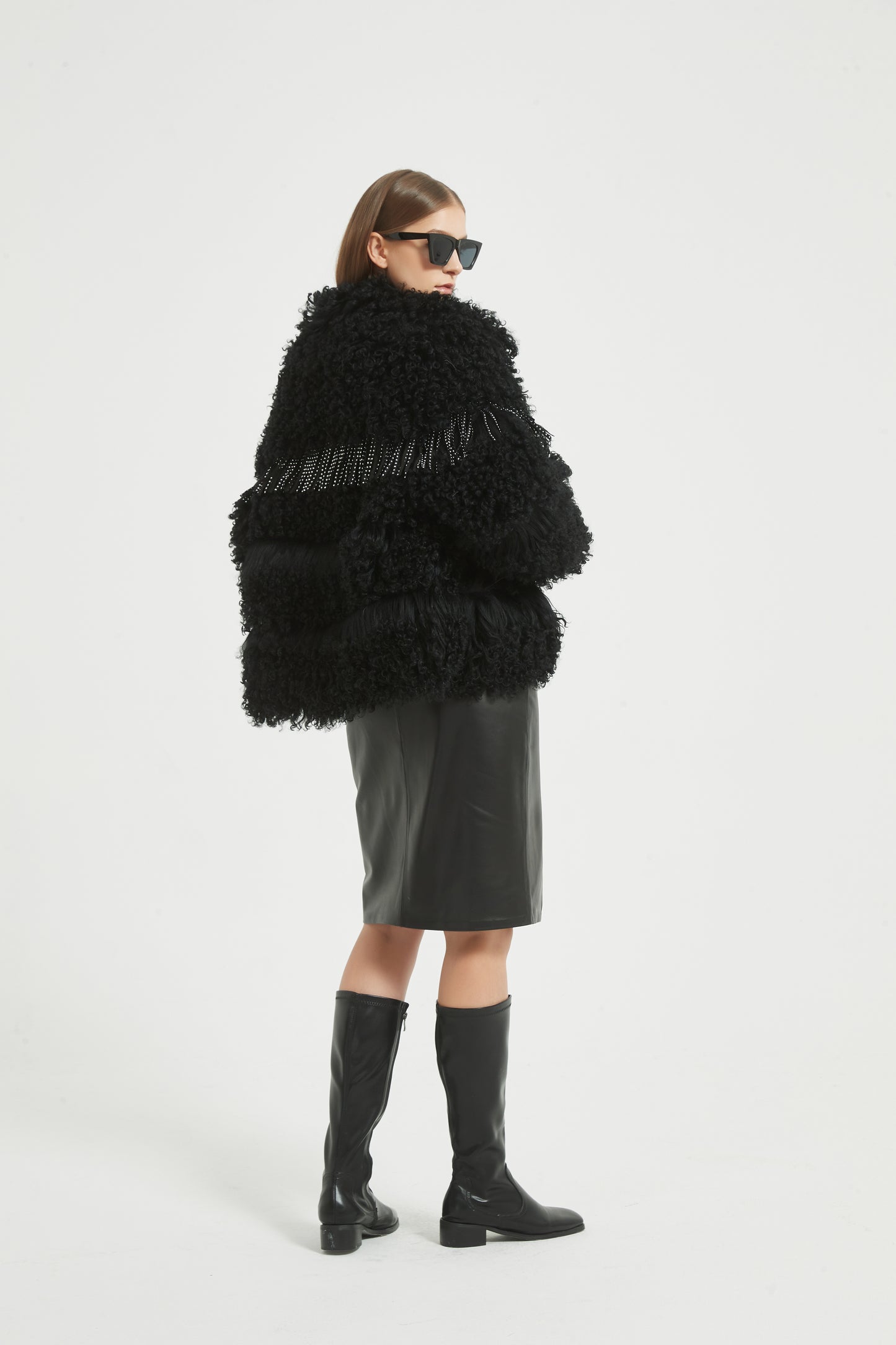 Markcorp fur coat made of Tegrado wool paired with sheepskin, women's standing collar fur