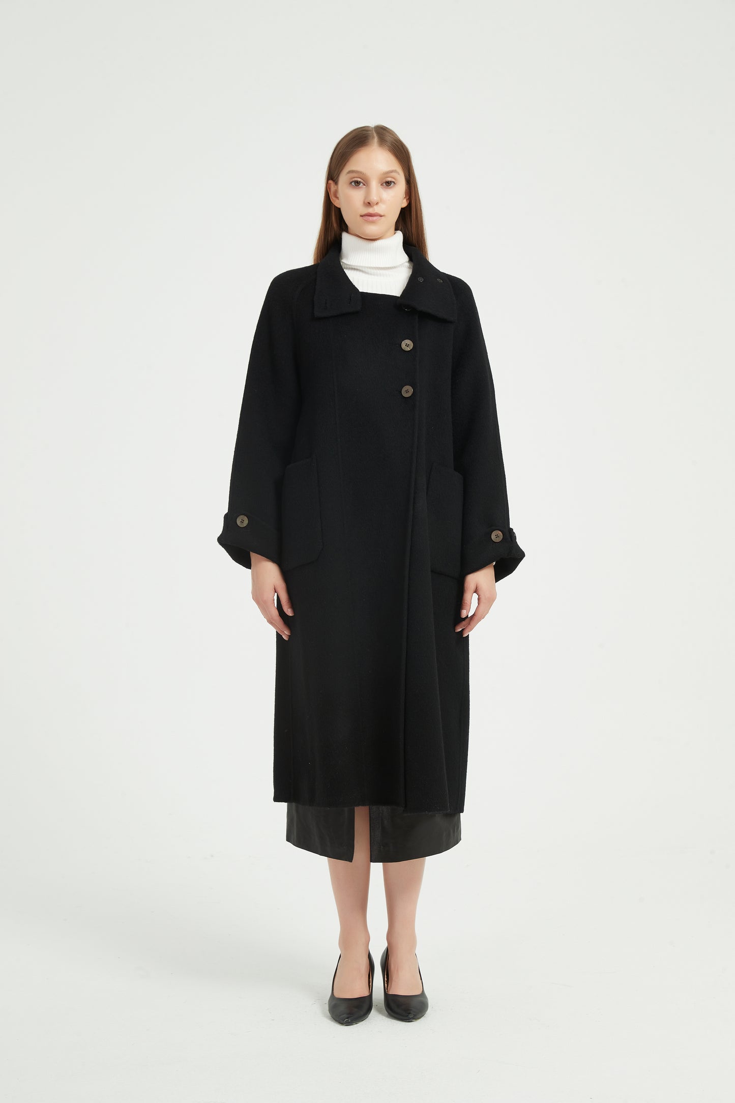 Markcorp Original Wool Camel Velvet Mulberry Silk Coat Pure Black Commuter Autumn/Winter Korean Women's Coat