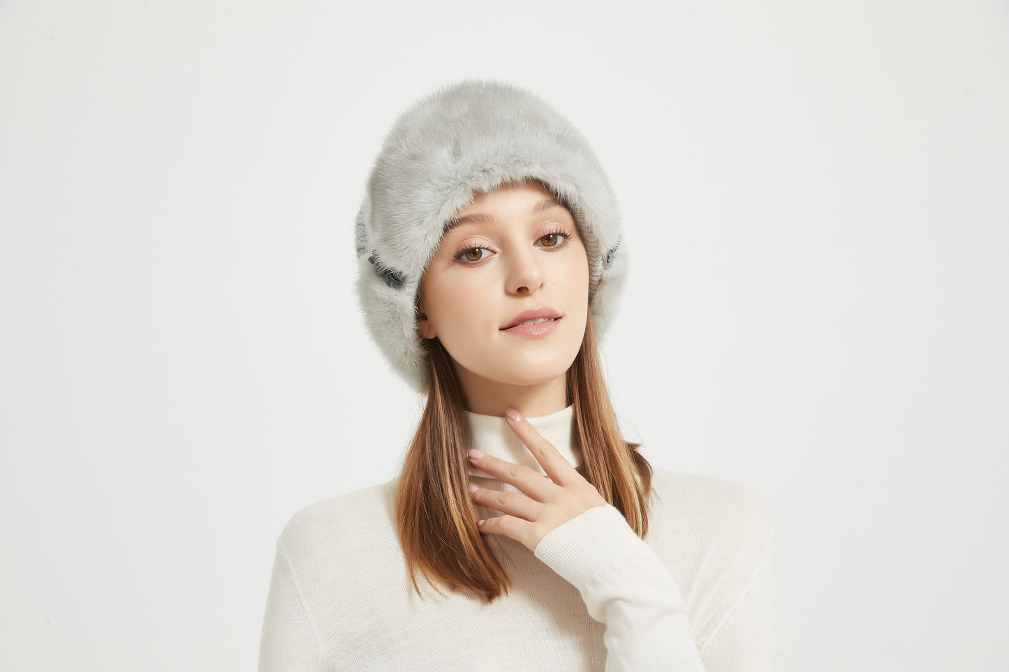 Markcorp mink fur hat for women in winter gray knitted mink fur fur fur hat for winter warmth, thickened ear protection
