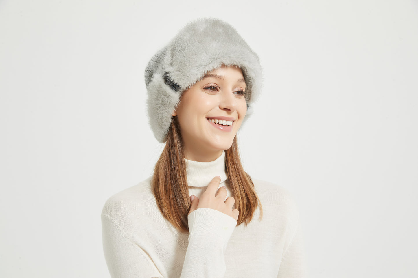 Markcorp mink fur hat for women in winter gray knitted mink fur fur fur hat for winter warmth, thickened ear protection
