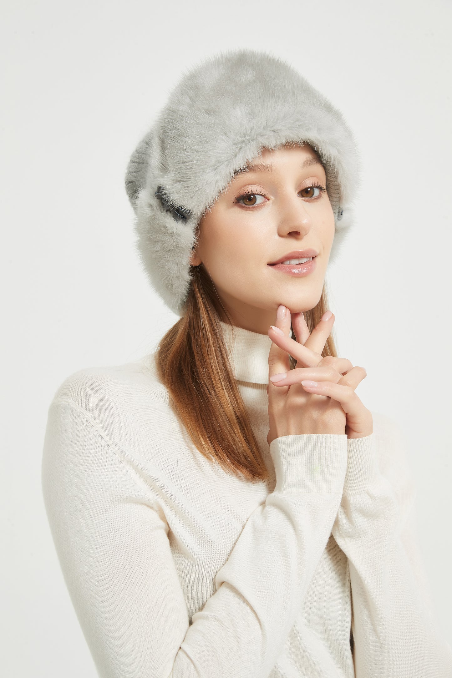 Markcorp mink fur hat for women in winter gray knitted mink fur fur fur hat for winter warmth, thickened ear protection