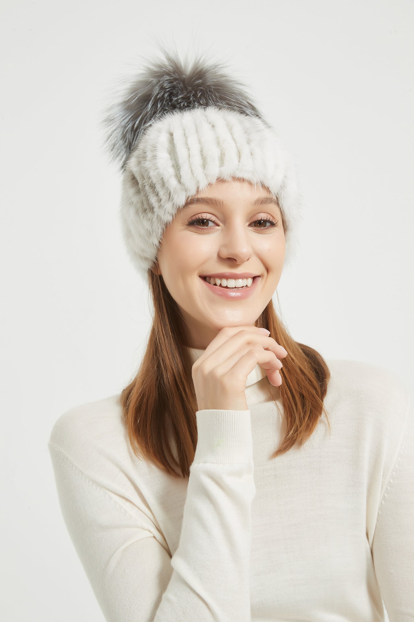 Markcorp fur hat, cross ferret women's winter new black fox fur ball cotton hat, warm hat, thickened outdoor