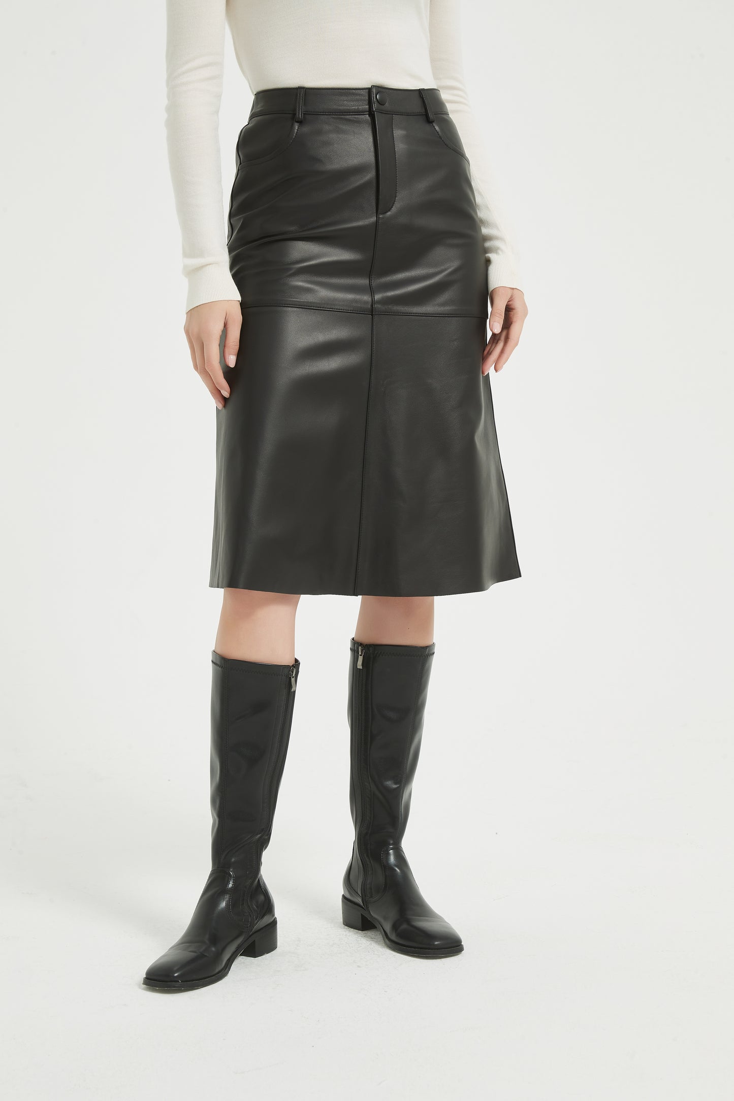 Markcorp genuine leather skirt short skirt A-line wrap buttocks black half skirt versatile autumn and winter sheepskin