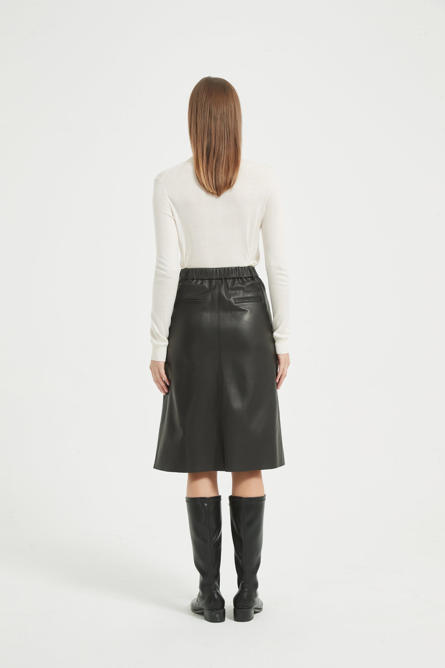 Markcorp genuine leather skirt short skirt A-line wrap buttocks black half skirt versatile autumn and winter sheepskin