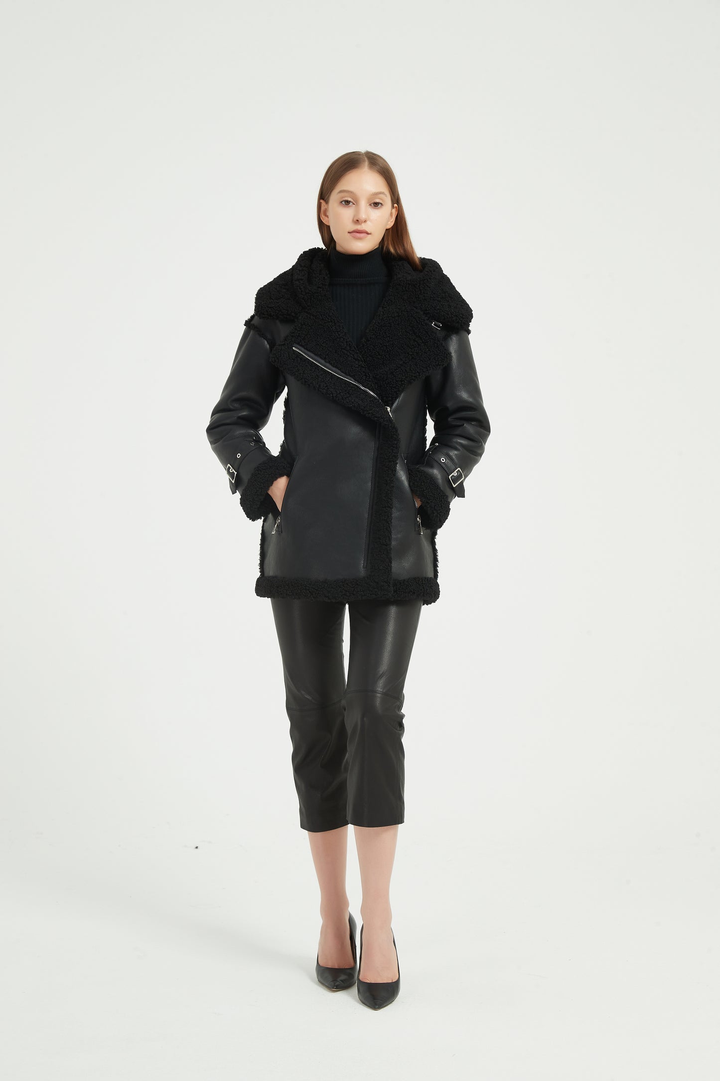 Markcorp Environmental protection fur one solid color faux fur faux leather fashion autumn and winter women's coat