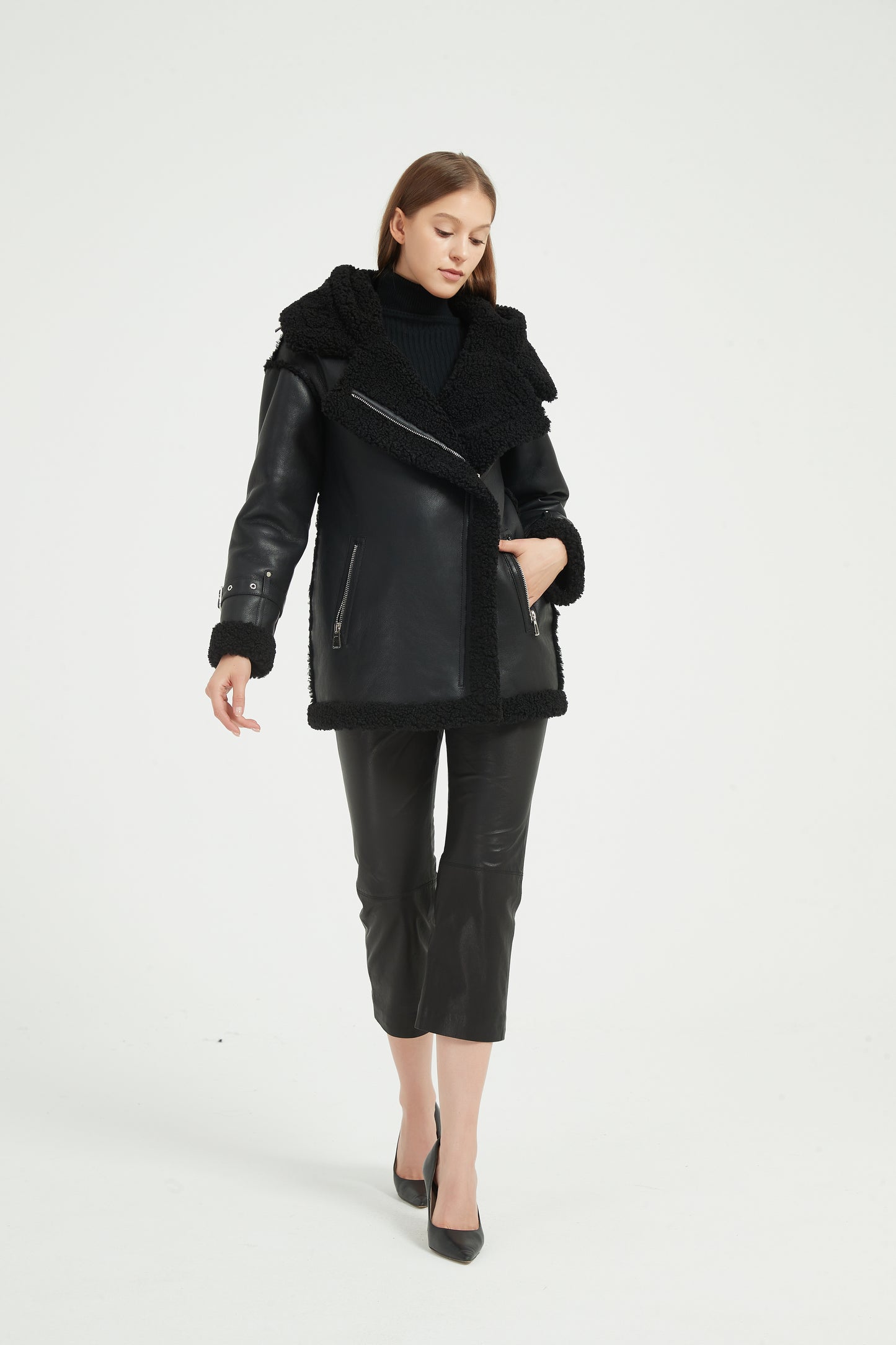 Markcorp Environmental protection fur one solid color faux fur faux leather fashion autumn and winter women's coat