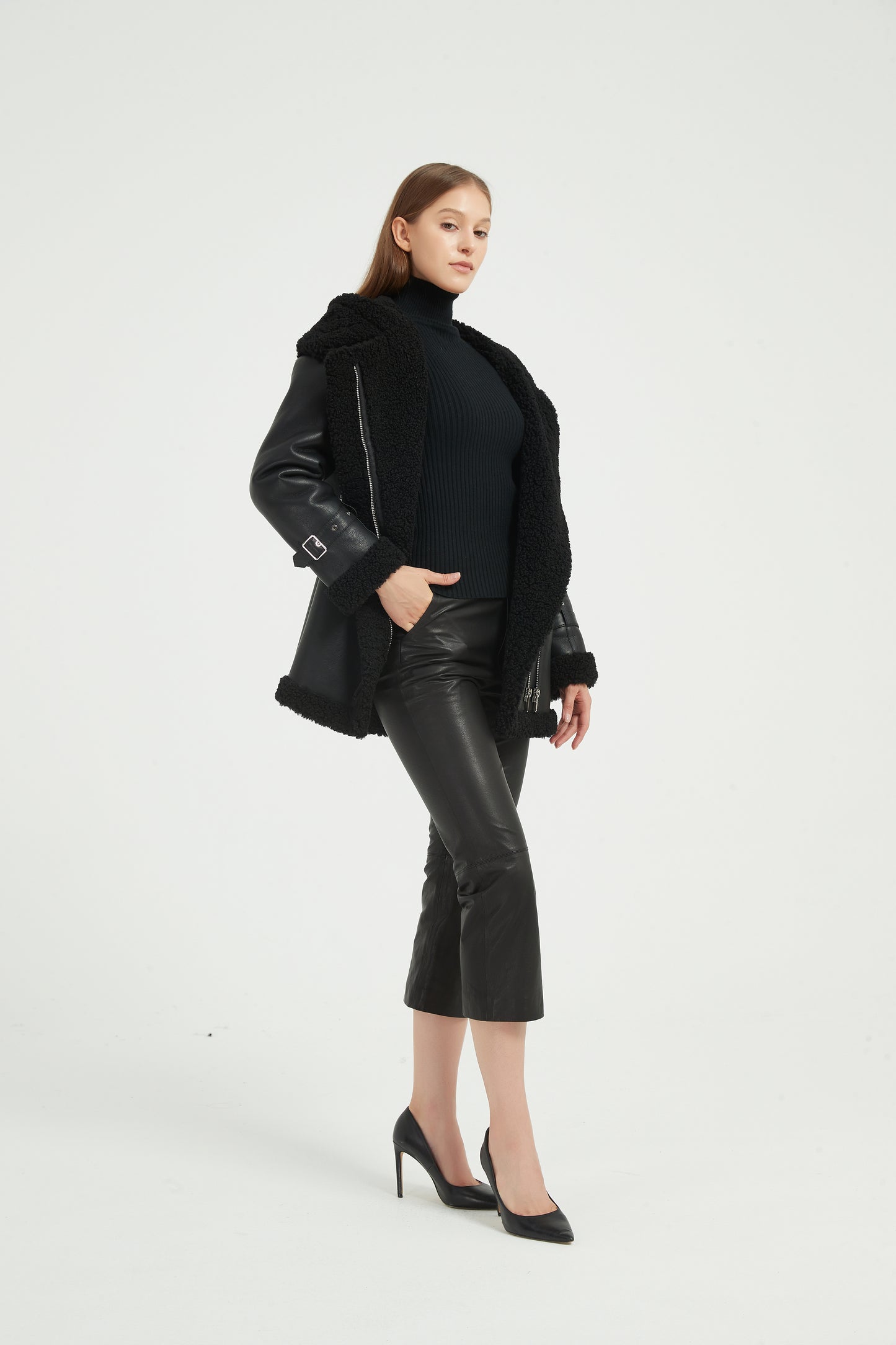Markcorp Environmental protection fur one solid color faux fur faux leather fashion autumn and winter women's coat