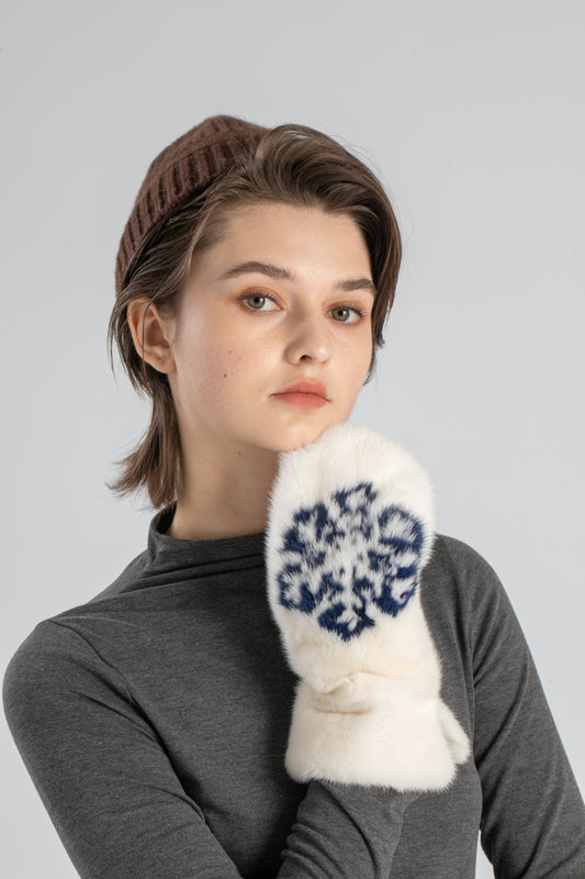 【Markcorp】 Autumn and Winter gloves printed warm fur gloves Mink sheepskin leisure gloves