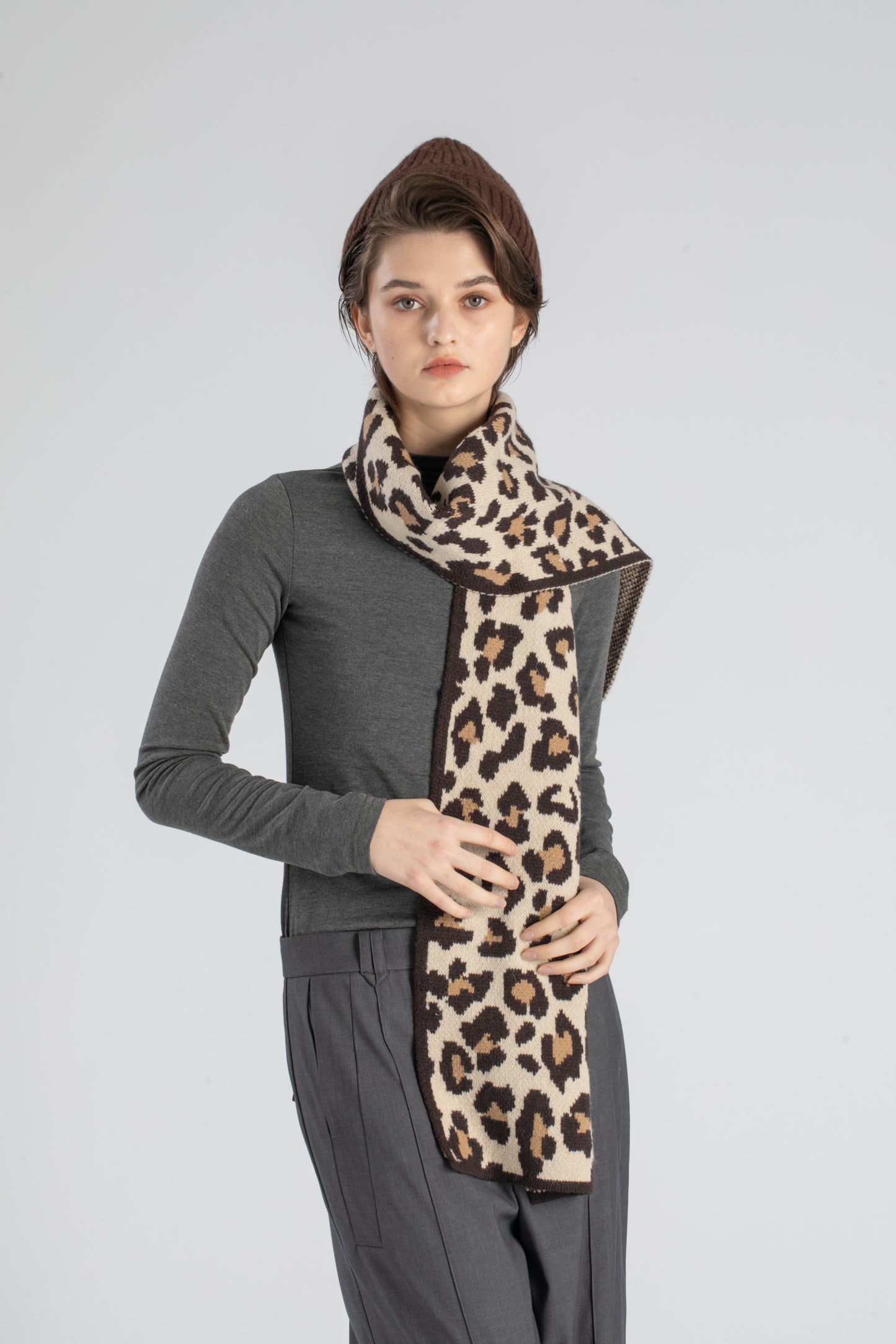 Markcorp Fashion knit scarf Ladies leopard print pure wool casual all-match scarf