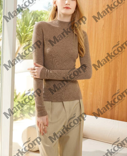 Markcorp Half high neck pullover cashmere women long sleeve round neck slim fit all fashion solid color long sleeve shirt