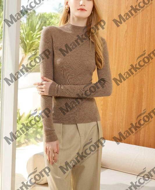 Markcorp Half high neck pullover cashmere women long sleeve round neck slim fit all fashion solid color long sleeve shirt