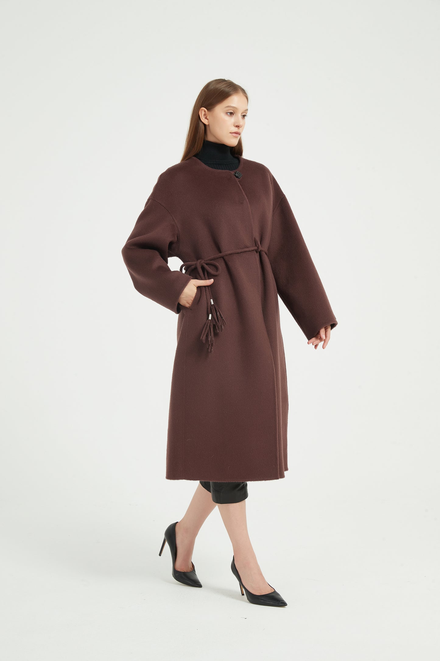 Markcorp designs women's wool camel fur round neck European and American style autumn and winter outerwear coat