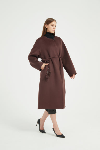 Markcorp designs women's wool camel fur round neck European and American style autumn and winter outerwear coat