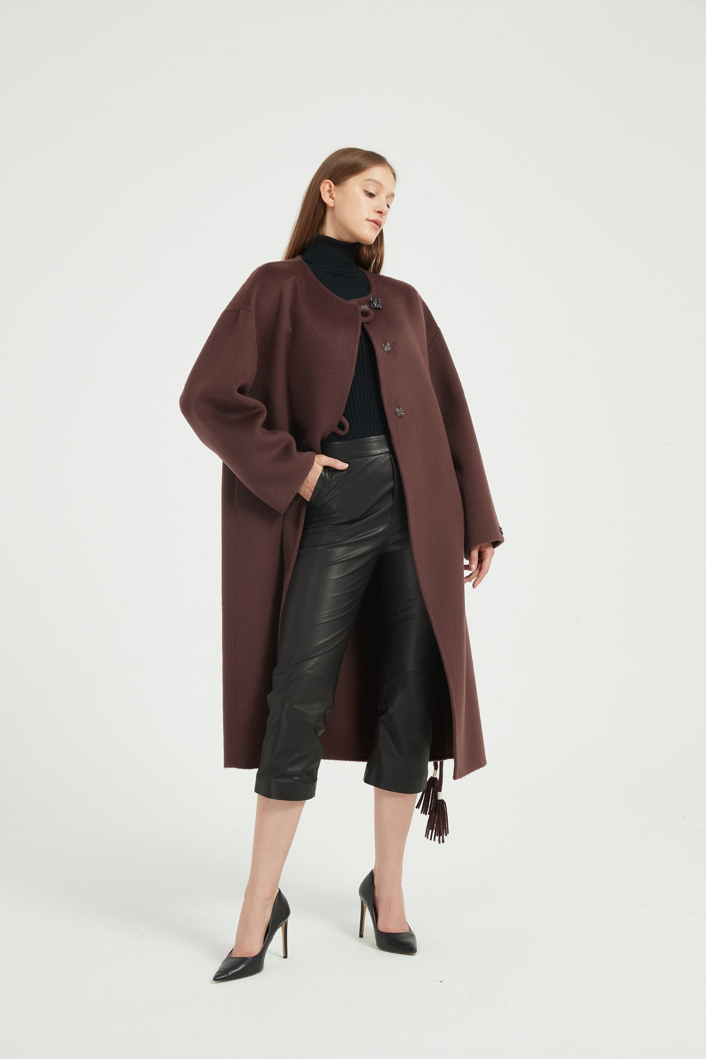 Markcorp designs women's wool camel fur round neck European and American style autumn and winter outerwear coat