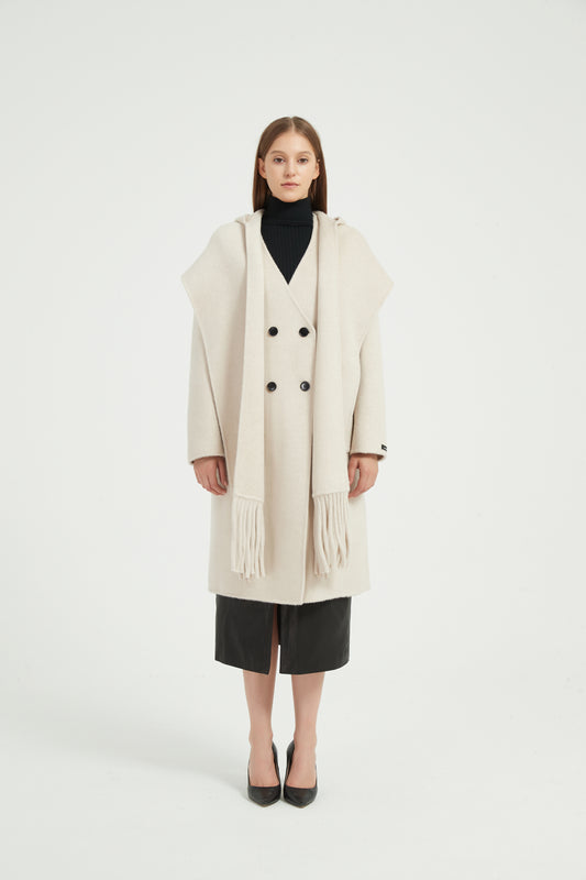 Markcorp Original Wool Camel Fleece Detachable Scarf Coat Solid Color Women's Coat