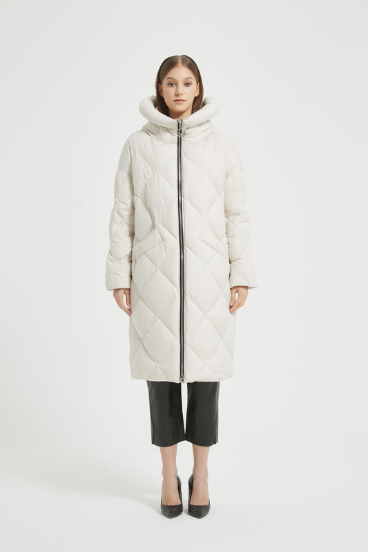 Markcorp White long fashion women's down jacket 90 duck down is the first choice for winter