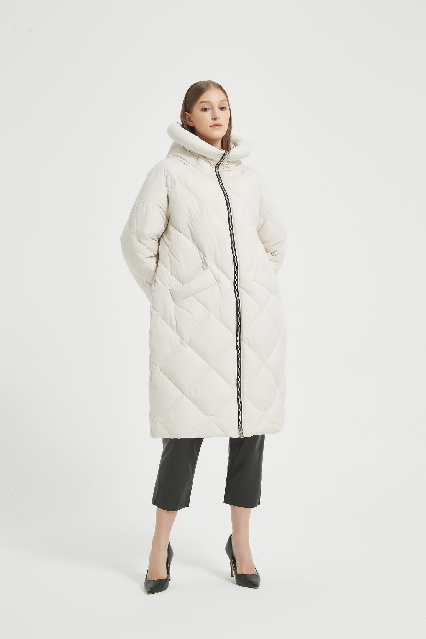 Markcorp White long fashion women's down jacket 90 duck down is the first choice for winter