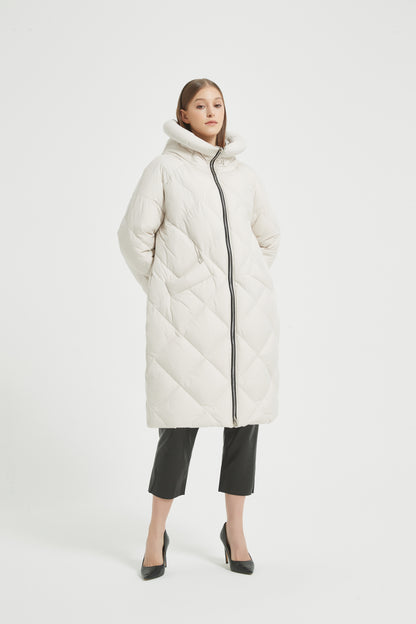 Markcorp White long fashion women's down jacket 90 duck down is the first choice for winter
