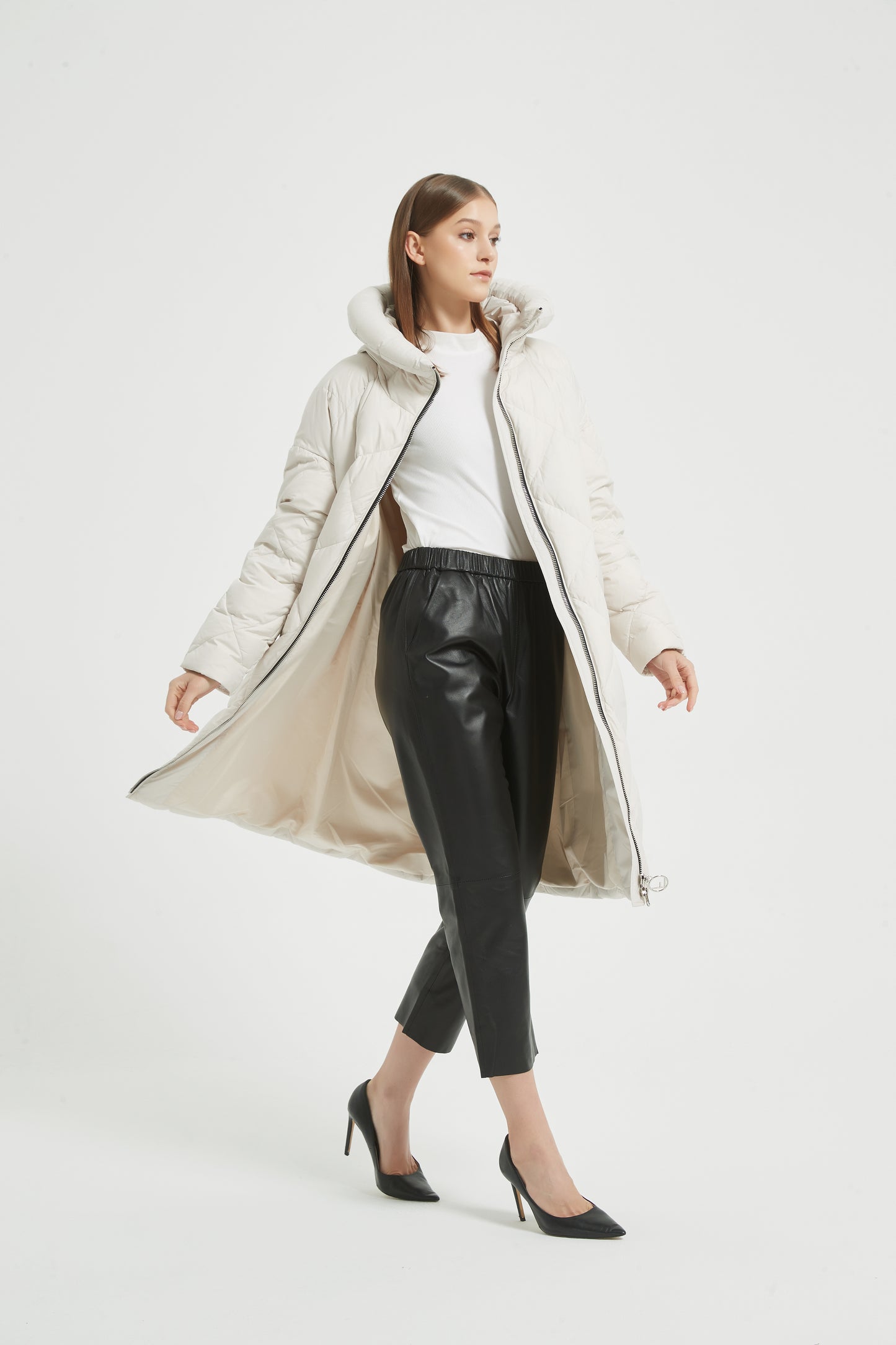 Markcorp White long fashion women's down jacket 90 duck down is the first choice for winter