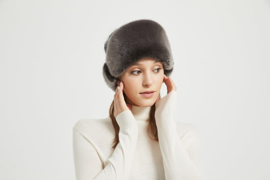 Markcorp fur straw hat knitted women's winter new black mink cotton hat warm hat thickened and popular