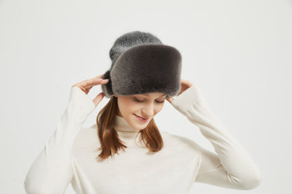 Markcorp fur straw hat knitted women's winter new black mink cotton hat warm hat thickened and popular