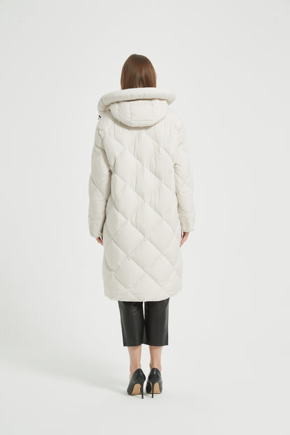 Markcorp White long fashion women's down jacket 90 duck down is the first choice for winter
