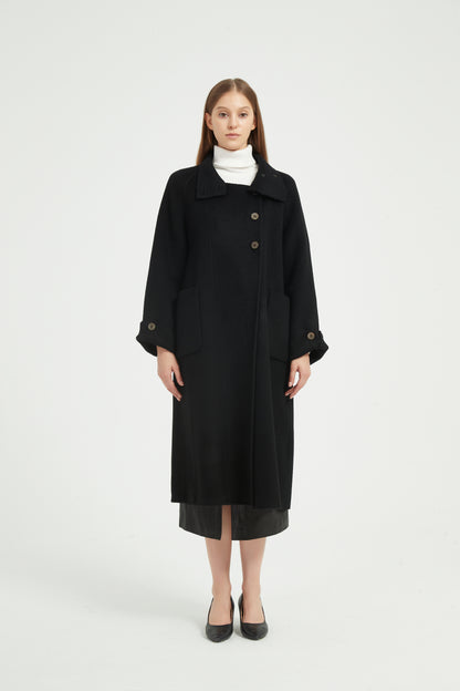 Markcorp Original Wool Camel Velvet Mulberry Silk Coat Pure Black Commuter Autumn/Winter Korean Women's Coat