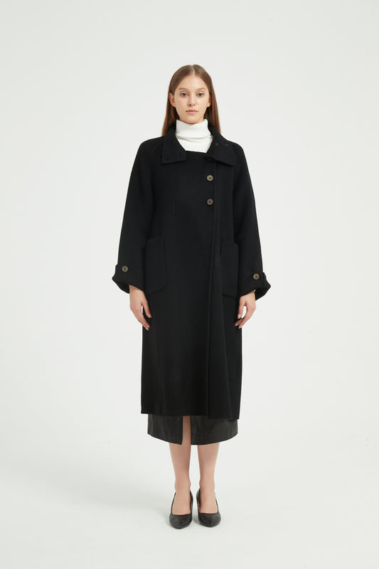 Markcorp Original Wool Camel Velvet Mulberry Silk Coat Pure Black Commuter Autumn/Winter Korean Women's Coat