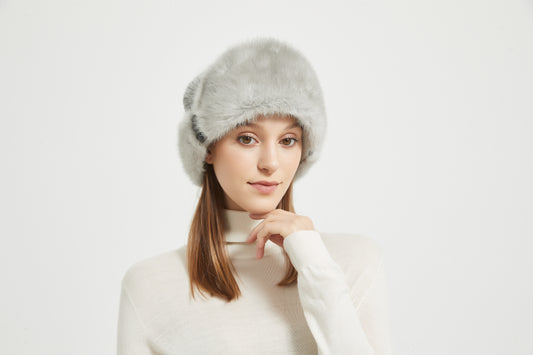 Markcorp mink fur hat for women in winter gray knitted mink fur fur fur hat for winter warmth, thickened ear protection