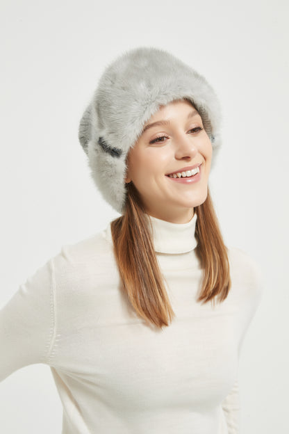 Markcorp mink fur hat for women in winter gray knitted mink fur fur fur hat for winter warmth, thickened ear protection