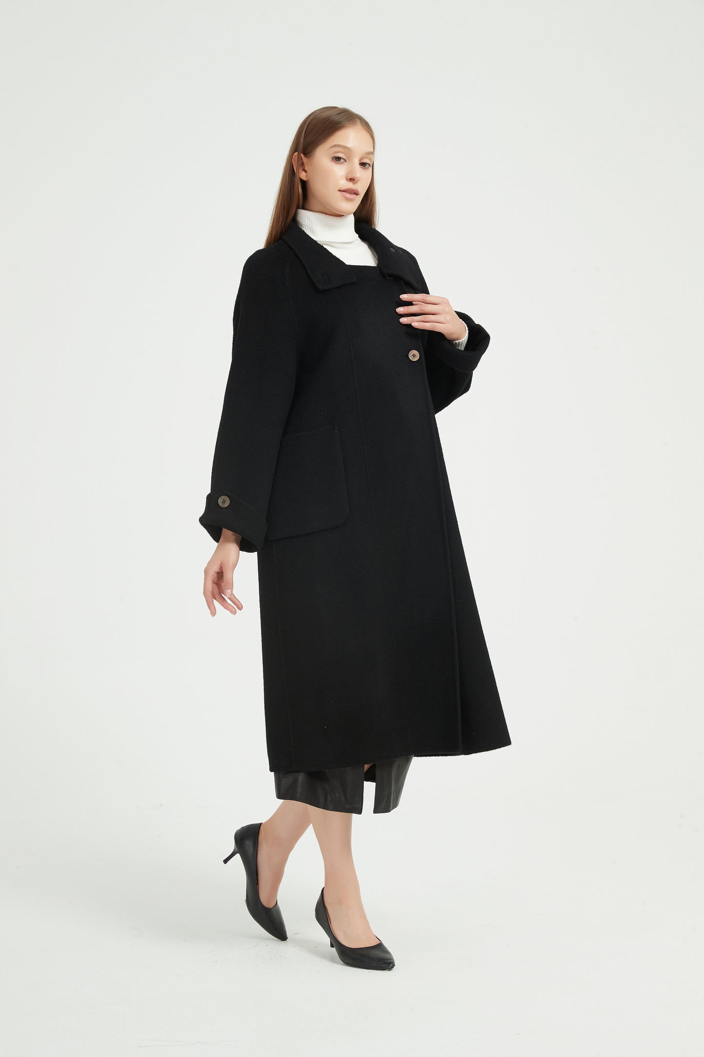 Markcorp Original Wool Camel Velvet Mulberry Silk Coat Pure Black Commuter Autumn/Winter Korean Women's Coat