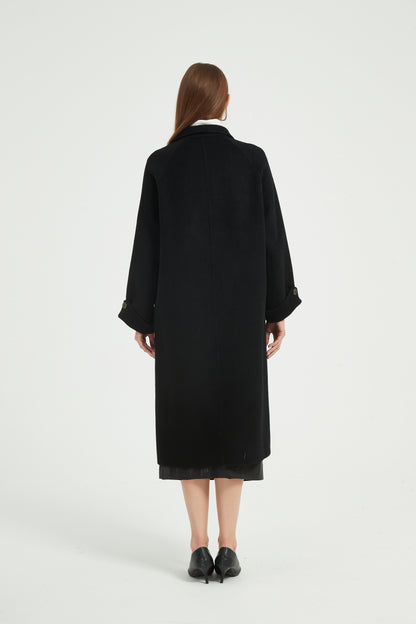 Markcorp Original Wool Camel Velvet Mulberry Silk Coat Pure Black Commuter Autumn/Winter Korean Women's Coat