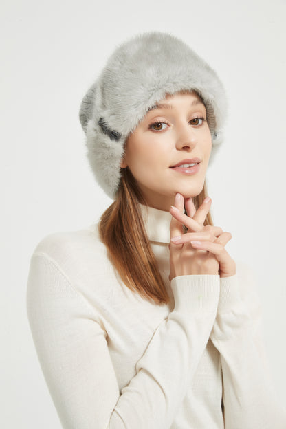 Markcorp mink fur hat for women in winter gray knitted mink fur fur fur hat for winter warmth, thickened ear protection