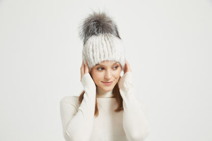 Markcorp fur hat, cross ferret women's winter new black fox fur ball cotton hat, warm hat, thickened outdoor
