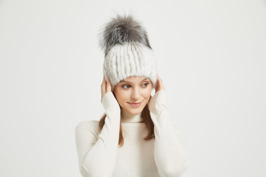 Markcorp fur hat, cross ferret women's winter new black fox fur ball cotton hat, warm hat, thickened outdoor