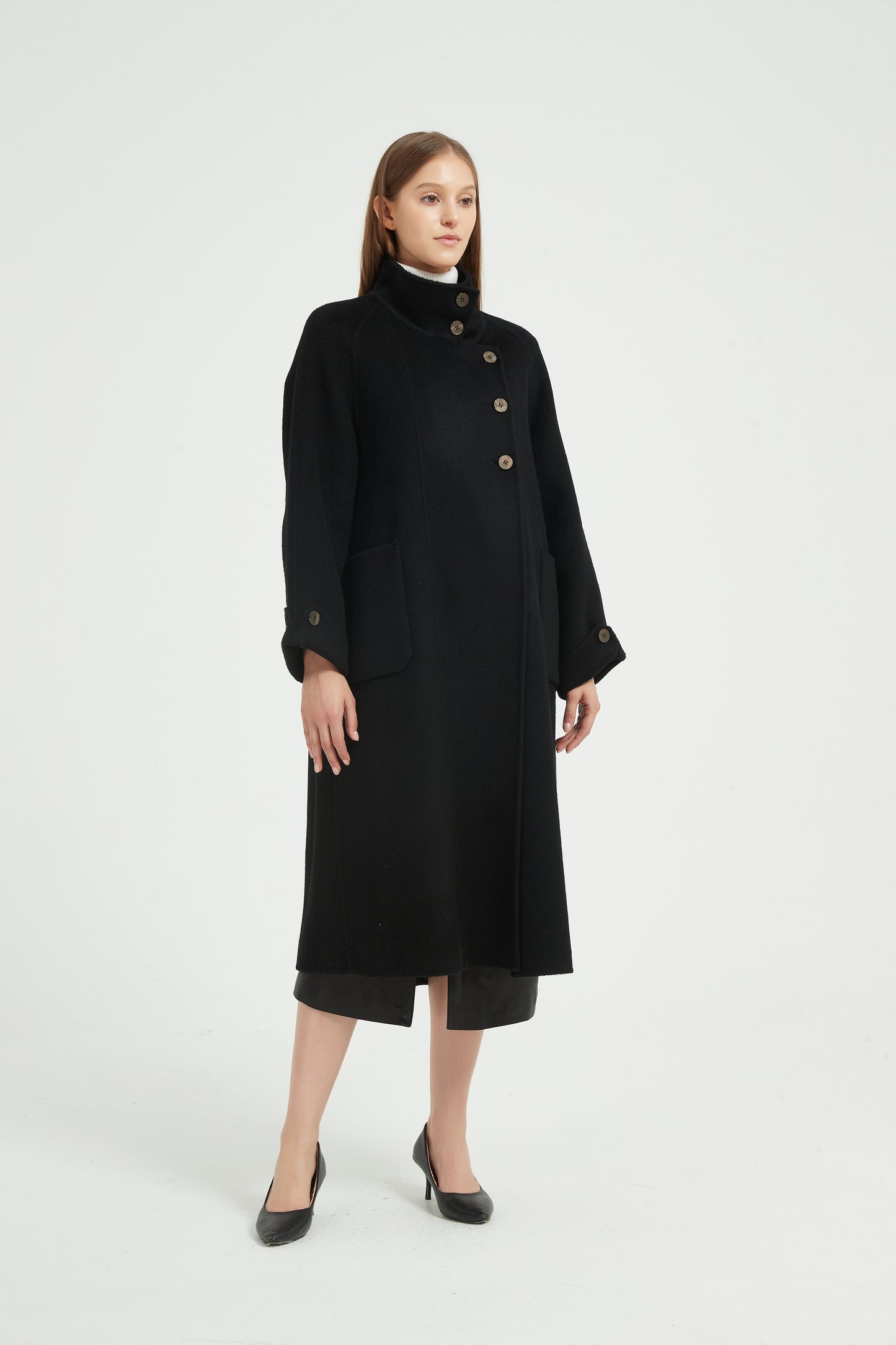 Markcorp Original Wool Camel Velvet Mulberry Silk Coat Pure Black Commuter Autumn/Winter Korean Women's Coat