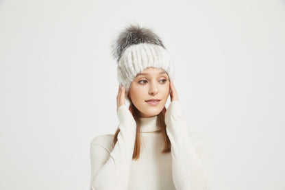 Markcorp fur hat, cross ferret women's winter new black fox fur ball cotton hat, warm hat, thickened outdoor