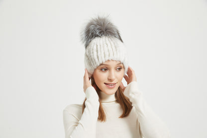 Markcorp fur hat, cross ferret women's winter new black fox fur ball cotton hat, warm hat, thickened outdoor
