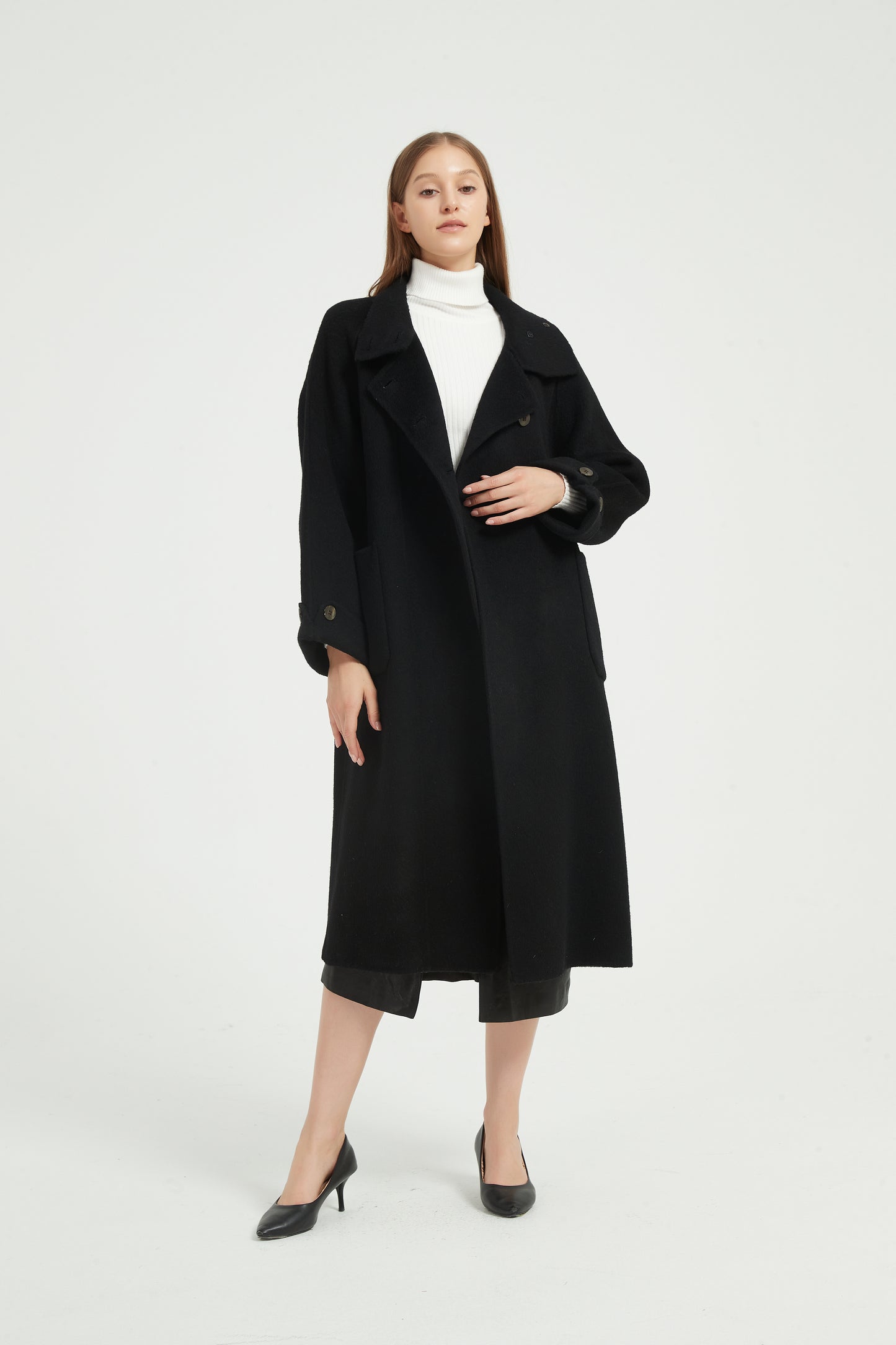 Markcorp Original Wool Camel Velvet Mulberry Silk Coat Pure Black Commuter Autumn/Winter Korean Women's Coat