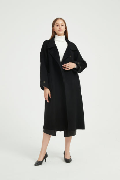 Markcorp Original Wool Camel Velvet Mulberry Silk Coat Pure Black Commuter Autumn/Winter Korean Women's Coat