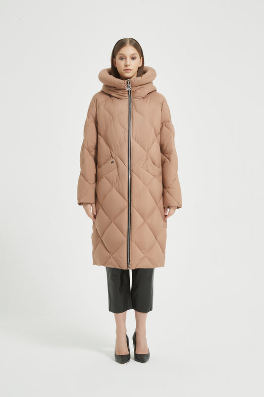 Markcorp Camel long fashionable women's down jacket 90 duck down is the first choice for winter
