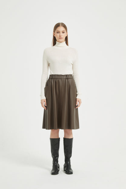 Markcorp women's versatile slimming casual sheepskin umbrella skirt with black coffee color autumn and winter half skirt