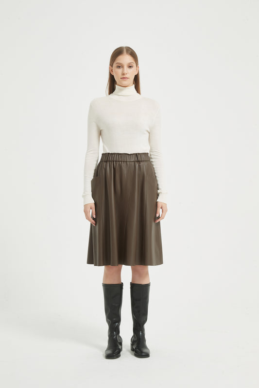 Markcorp women's versatile slimming casual sheepskin umbrella skirt with black coffee color autumn and winter half skirt